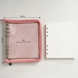 Glitter Shiny Cover PVC Transparent Zipper Binder 6 Ring Loose Leaf Notebook with 80 Sheets Inner Pages