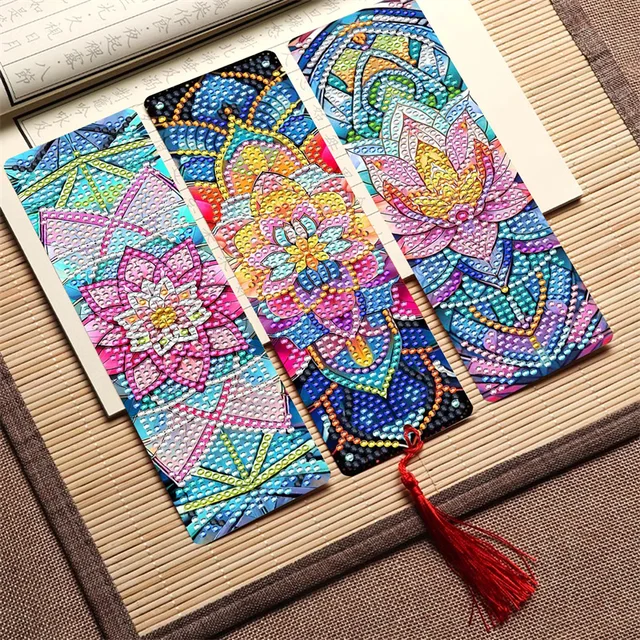 GF Premium Quality Luxury Mandala Diamond Art Bookmark Kits DIY Dotz Crafts Making Diamond Painting Dookmarks for Book Lovers