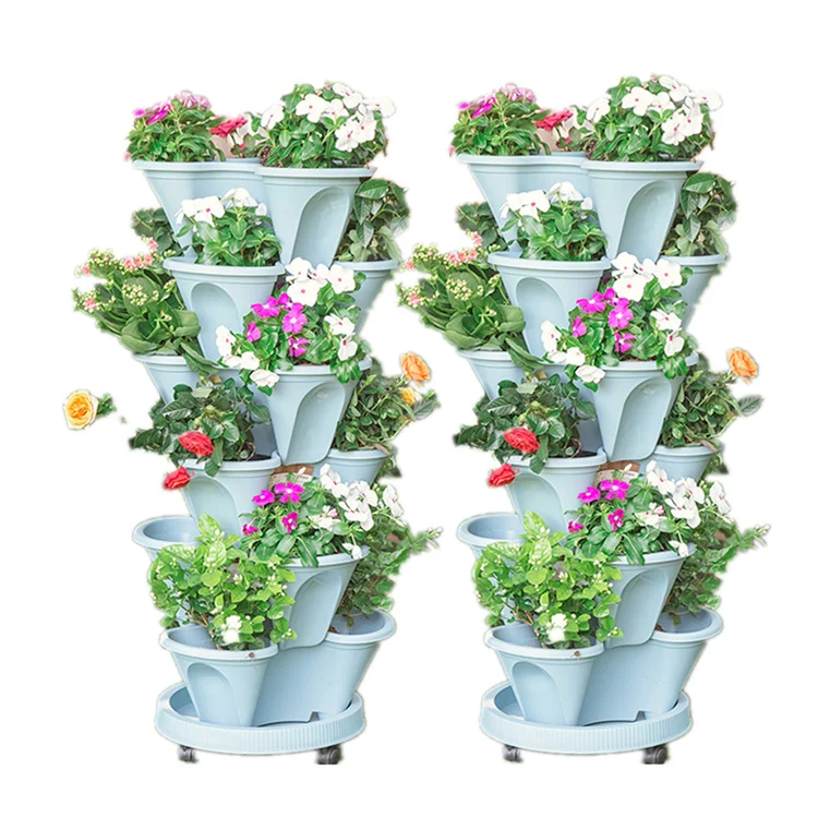 High Quality Hydroponic Plant Pot Stackable Cheap Plastic Flower Planter  Herb Stacking Pots Modular Vertical Tower Garden