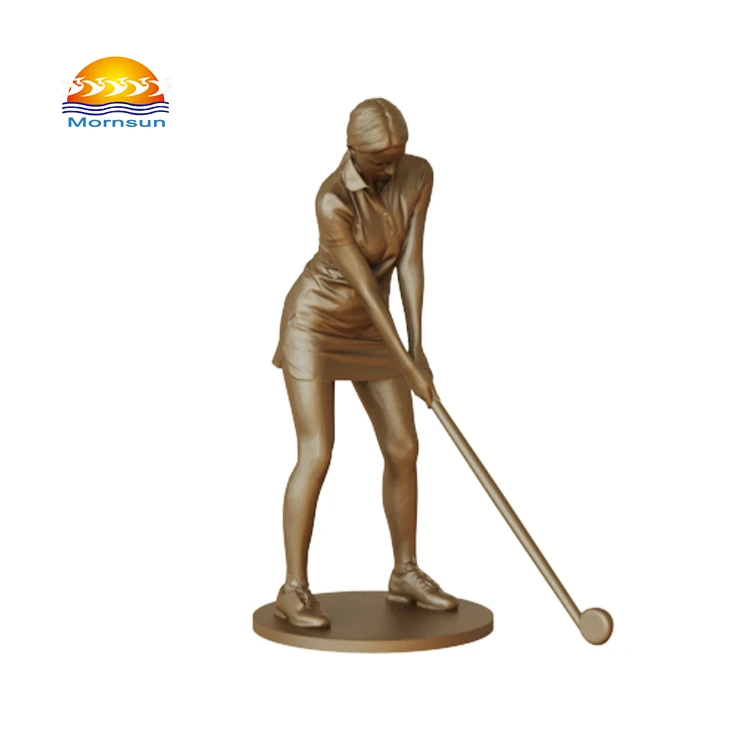 Statue de Golfeur sur Mesure couleur Bronze en Résine Haute Qualité Sculpture 3D en Résine Bronze de Gros pour Exposition dans les Bureaux et sur les Étagères