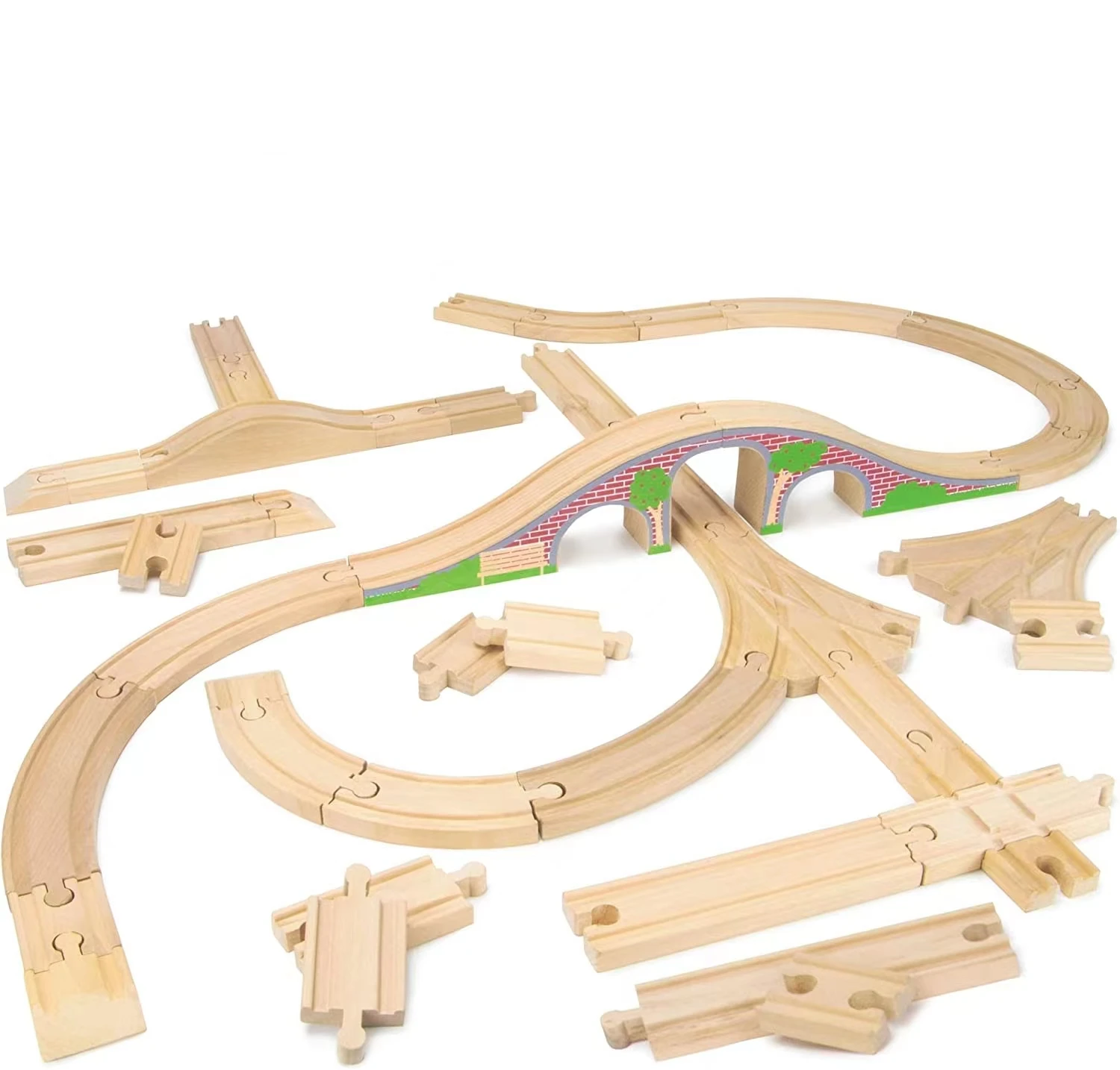 木の線路　玩具セット ベストセラー42ピースパック木製子供教育遊びDIY電車線路