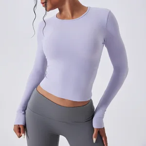 Custom Logo Long Sleeve Shirts for Women Yoga Top Outfits Long Sleeve Crop Top Women Gym Clothes