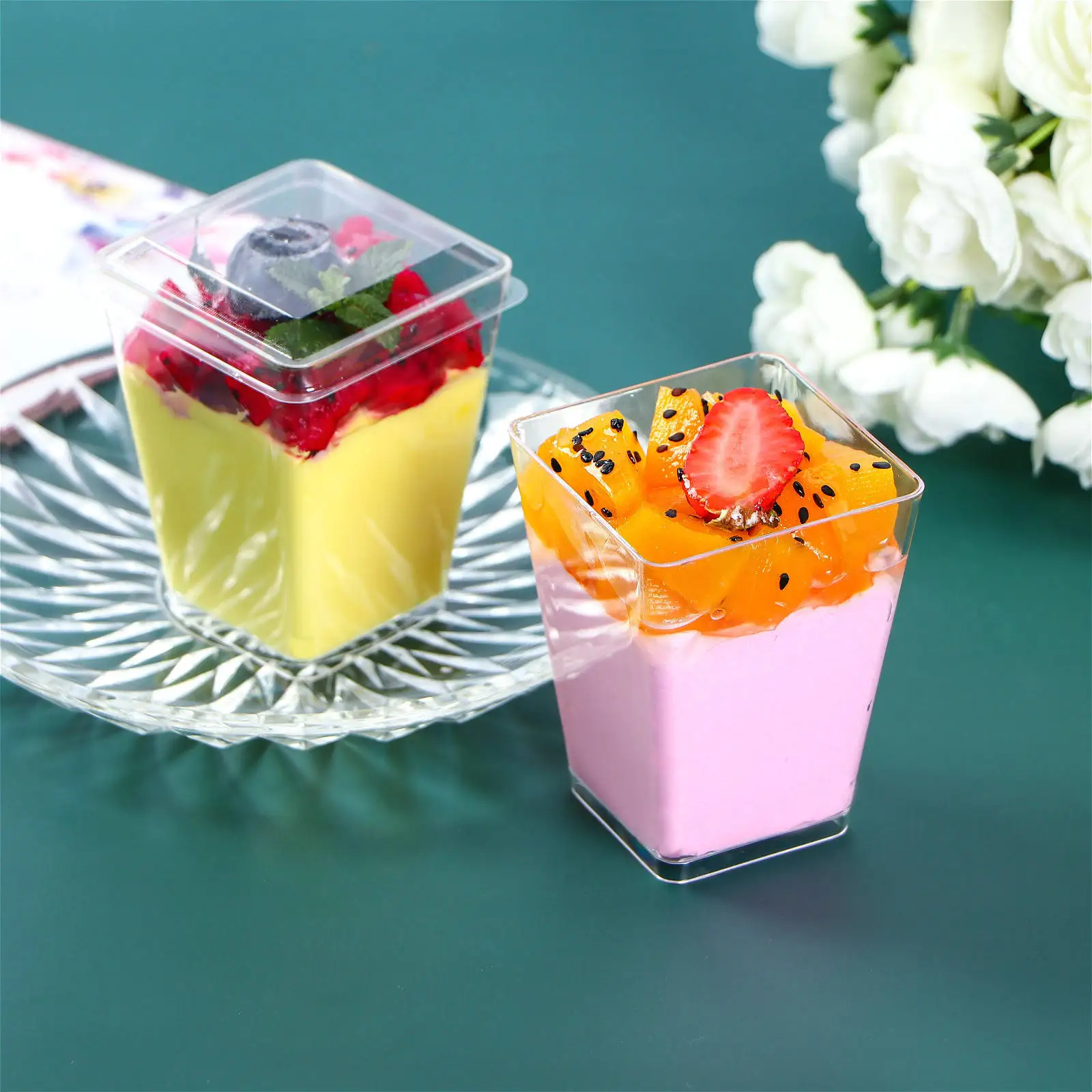High Quality Custom Plastic Pudding Cup with Lid and Spoon Plastic Cup for Pudding Mousse Cake Cup