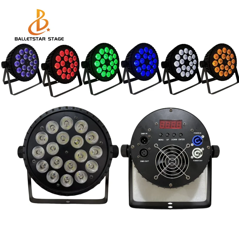LED Par 18*18w RGBWA+UV 6IN1 Slim DMX512 LED Stage Par Light for