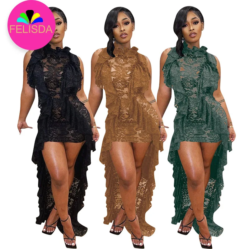 Elegant Maxi Dress with Fashion Lace Ruffle Perfect for Summer