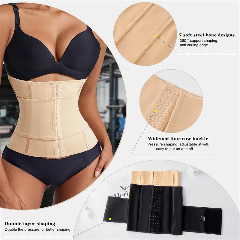 Custom Full Body Waist Cinchers Women Double Belt Trimmer Corset Enhance Waist Trainer Shaperwear Shaping Tummy Control Shaper details