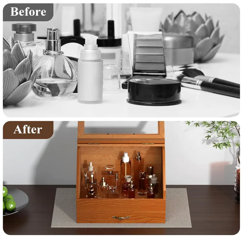 Elegant Wood Perfume Storage Box Cologne Organizer Display Cabinet With  Drawer for Men - Main Image