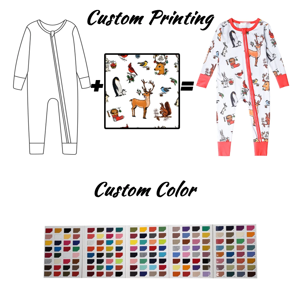 Baby Onesie Bamboo Zipper Romper Bodysuit With Digital Printing Bamboo