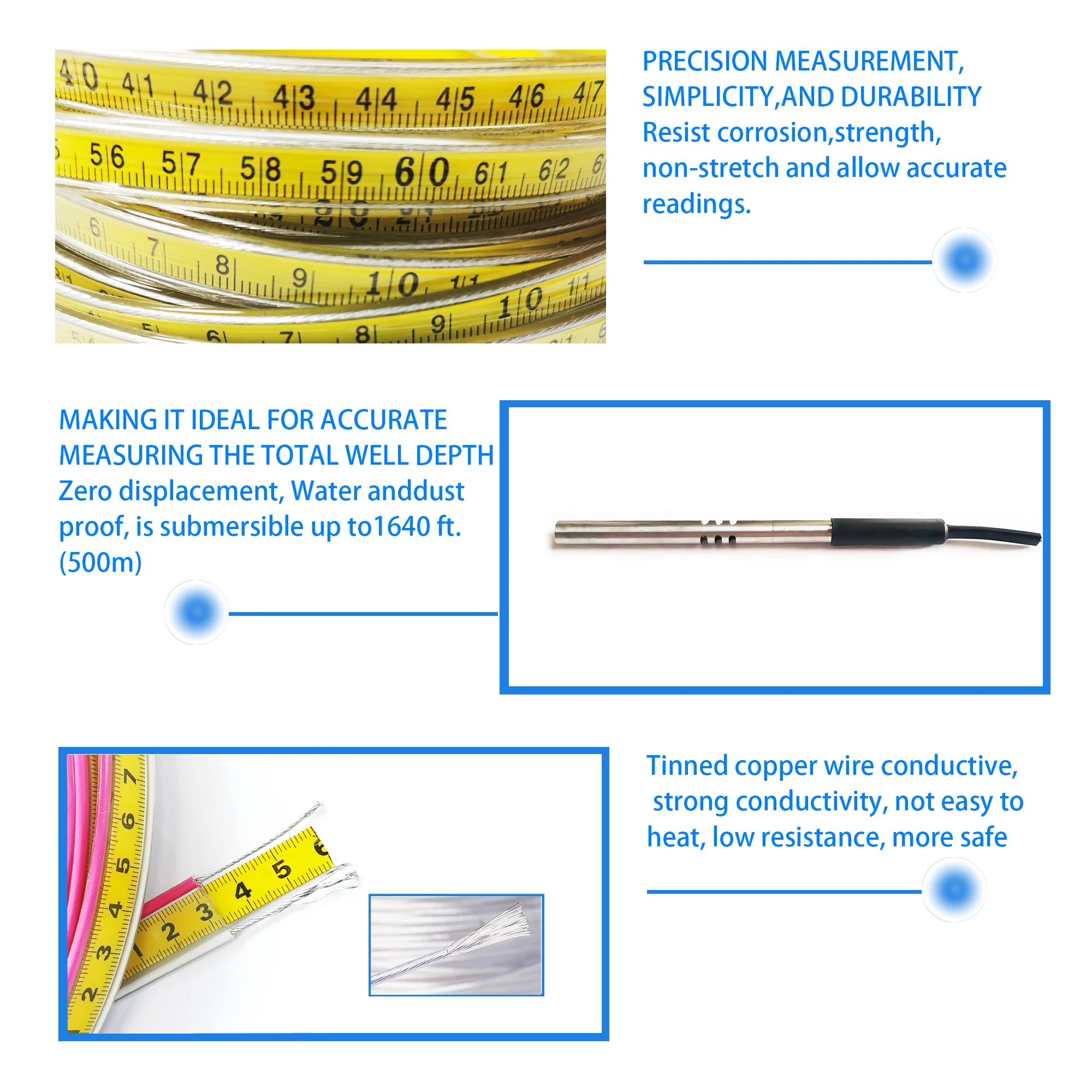 100m Measurement  Oil Level Well Mine  Steel Ruler Instrument Steel Ruler Cable Water Level Meter Well Depth Gauge
