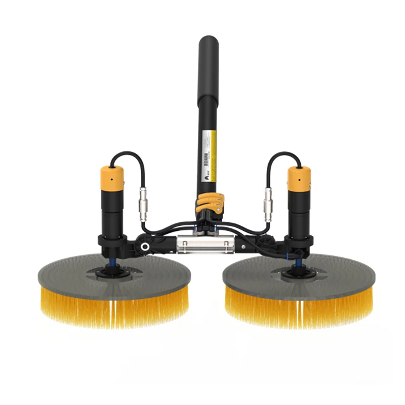 Yellow Photovoltaic Solar Panel Cleaning Brush With Motor Double Disc