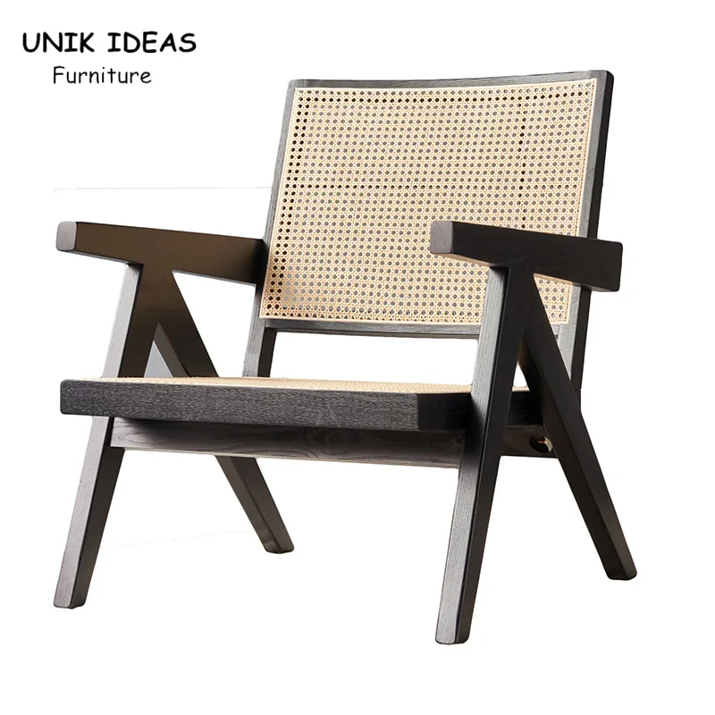 Nordic Modern Indoor Hotel Living Room Chair Wood Rattan With Armrest Leisure Sofa Lounge Chair