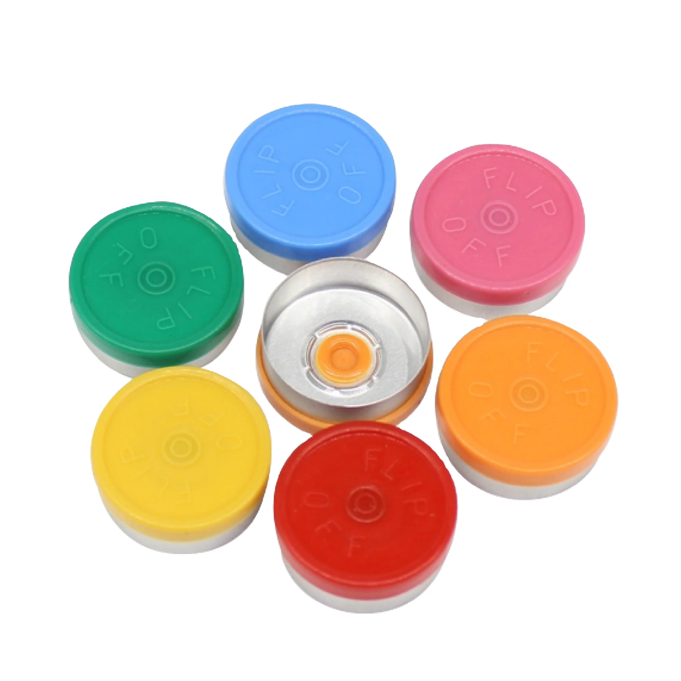 20mm Medication Multi Color Crimp Top Bottle Caps Flip Top Aluminum Plastic Covers with Embossed Letters
