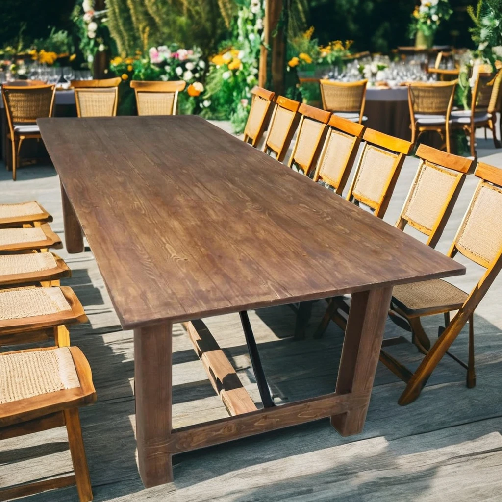 Modern Brown Color Solid Wood Farm Harvest Dinning Table for Wedding Party Outdoor Hotels and Halls