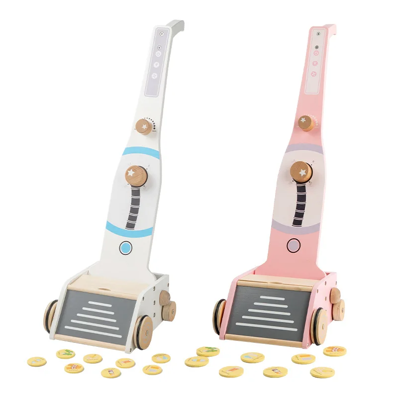 Vintage Nordic Wooden Early Education Housework Toy Children's Role Play Housekeeping Cleaner Toys Vacuum Cleaner for Boys Girls