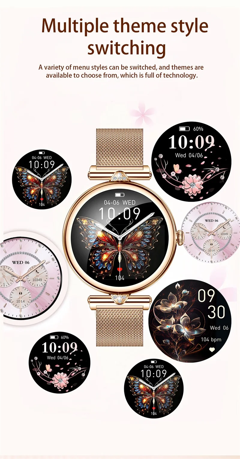 Смарт-часы женские водонепроницаемые, 1,28 дюймов
