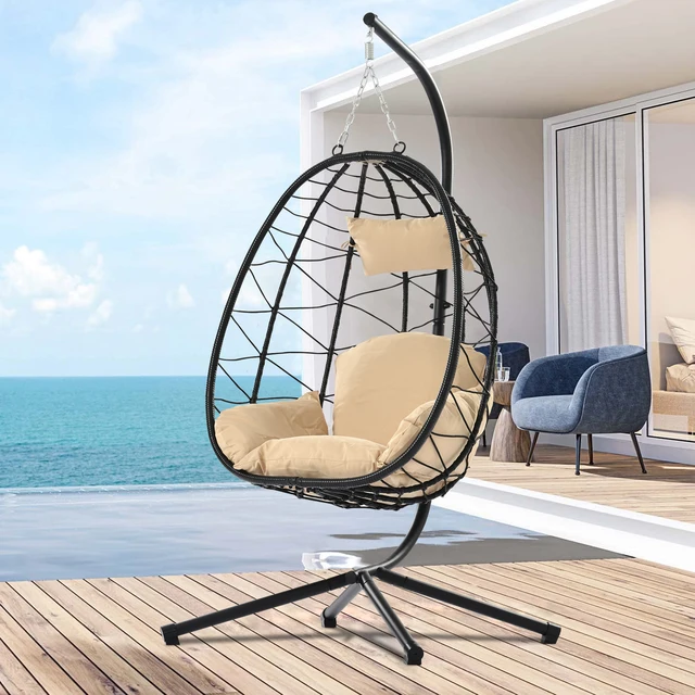 2024 New Pattern Modern Patio Garden Outdoor Furniture Set Swing Chair  Rattan Foldable Household Swing Egg Chair