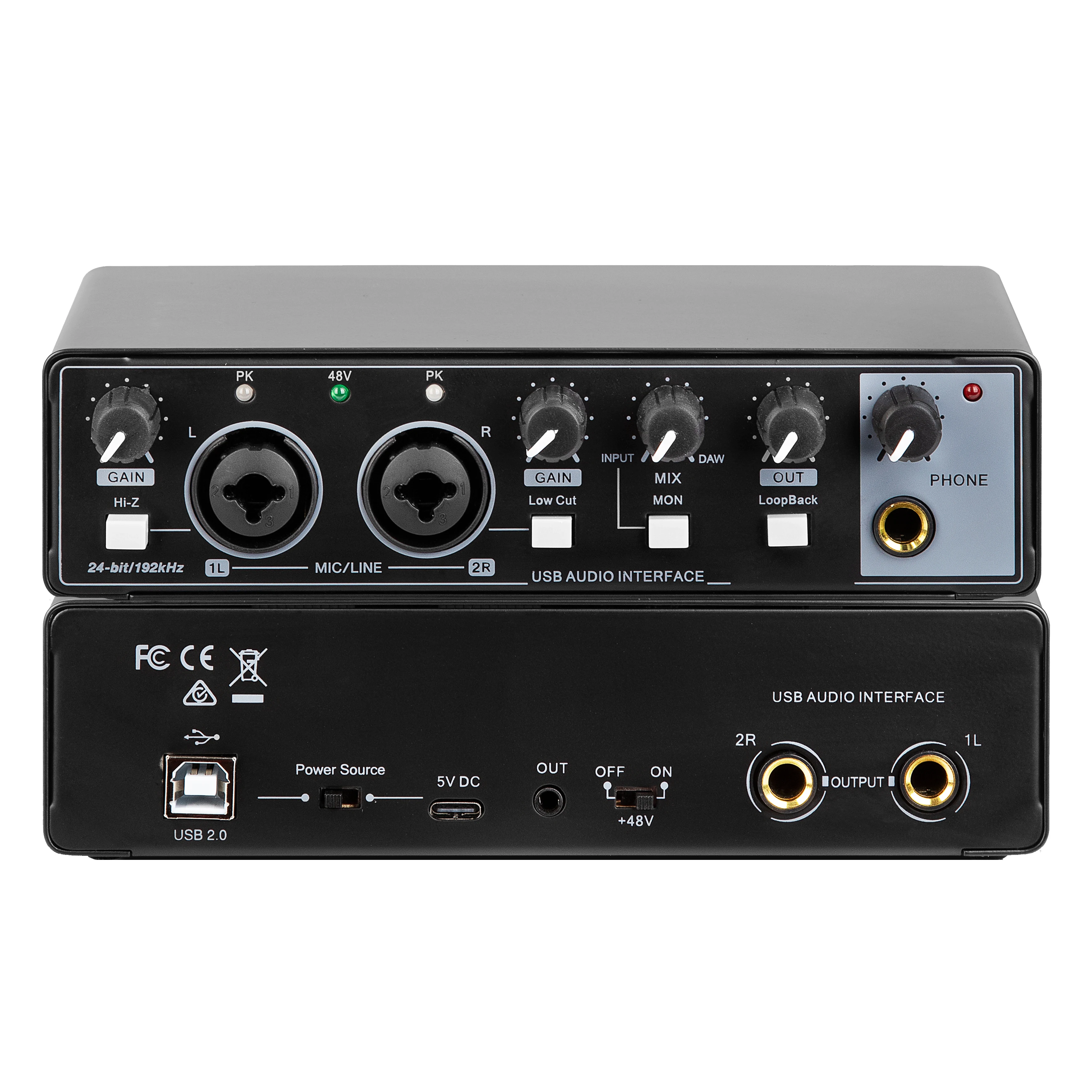 24Bit 96kHz USB Audio Interface for Computer Recording Podcasting Streaming Plug and Play Noise Free