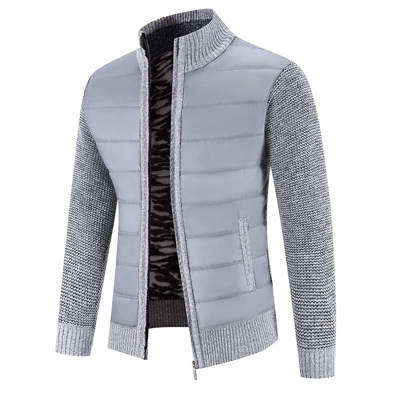 2024 New Men's Knitwear Coat Fashion Patchwork Cardigan Stand Collar Cotton Padded Jacket_voghion.com