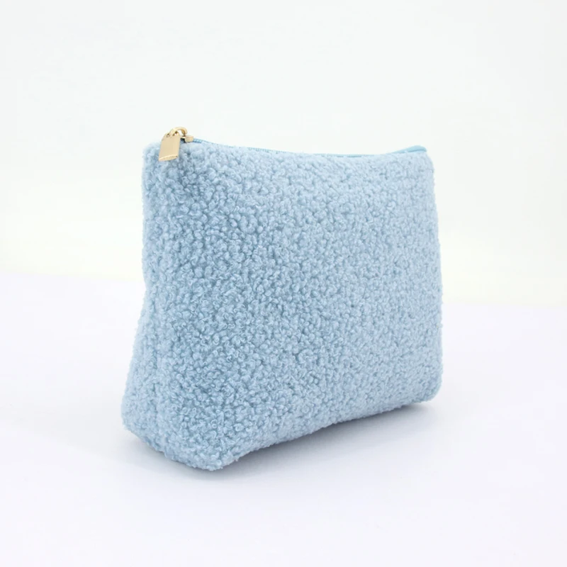 product customize logo soft cute makeup pouches teddy portable travel zipper terry plush toiletries cosmetic bags-3
