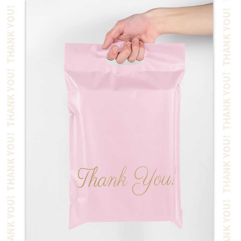 Custom Pink Thank You Mailer Bags with Handle 10*13 Poly Mailers