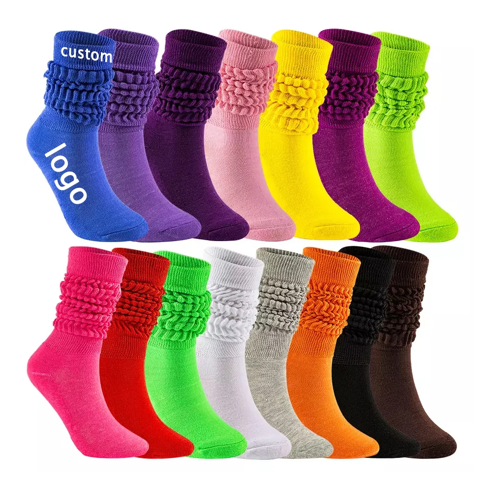 Оптовая продажа зимних яркое цветное платье с вышивкой с накоплением свободные сапоги высотой выше колена изготовленным на заказ логосом толстый длинный с голенищем «гармошкой», носки для женщин