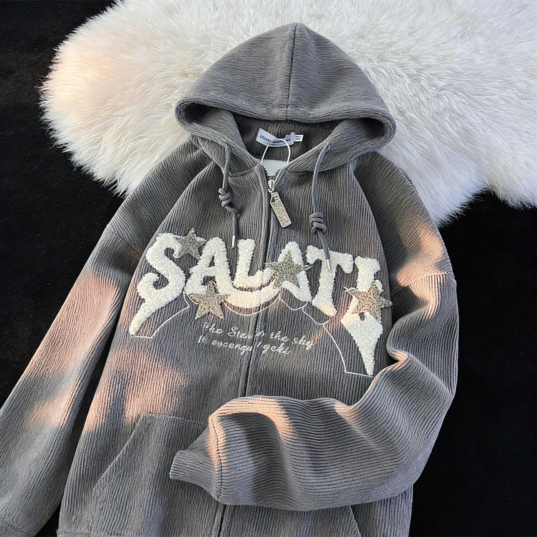 OEM Streetwear Y2K Graphics Print Hoodie Patch Retro 100% Cotton Hooded Sweatshirts Embroidery Vintage Zip up Hoodies gallery 3