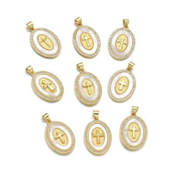 non tarnish jewelry 18k gold plated hypoallergenic Copper custom pendant Vintage Cross sea shell pendants Necklaces
