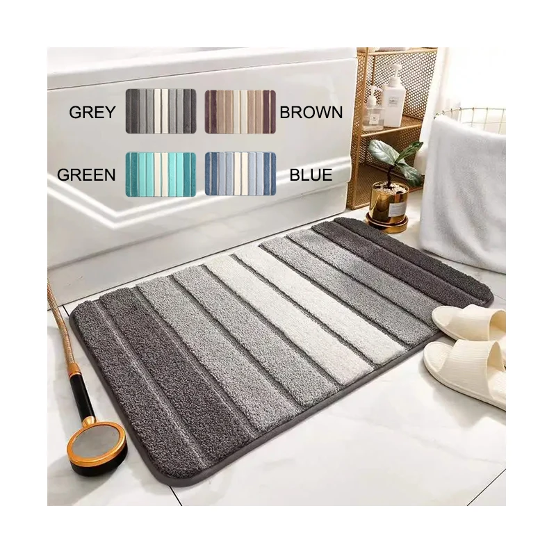 Newest Microfiber Polyester Striped Bath Mats Custom Size Bath Mat Water Absorption Non-Slip Microfiber Shaggy Bathroom