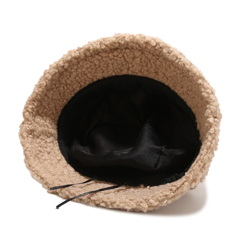 Factory direct selling solid color lamb wool warm keep winter bucket hat caps for men women