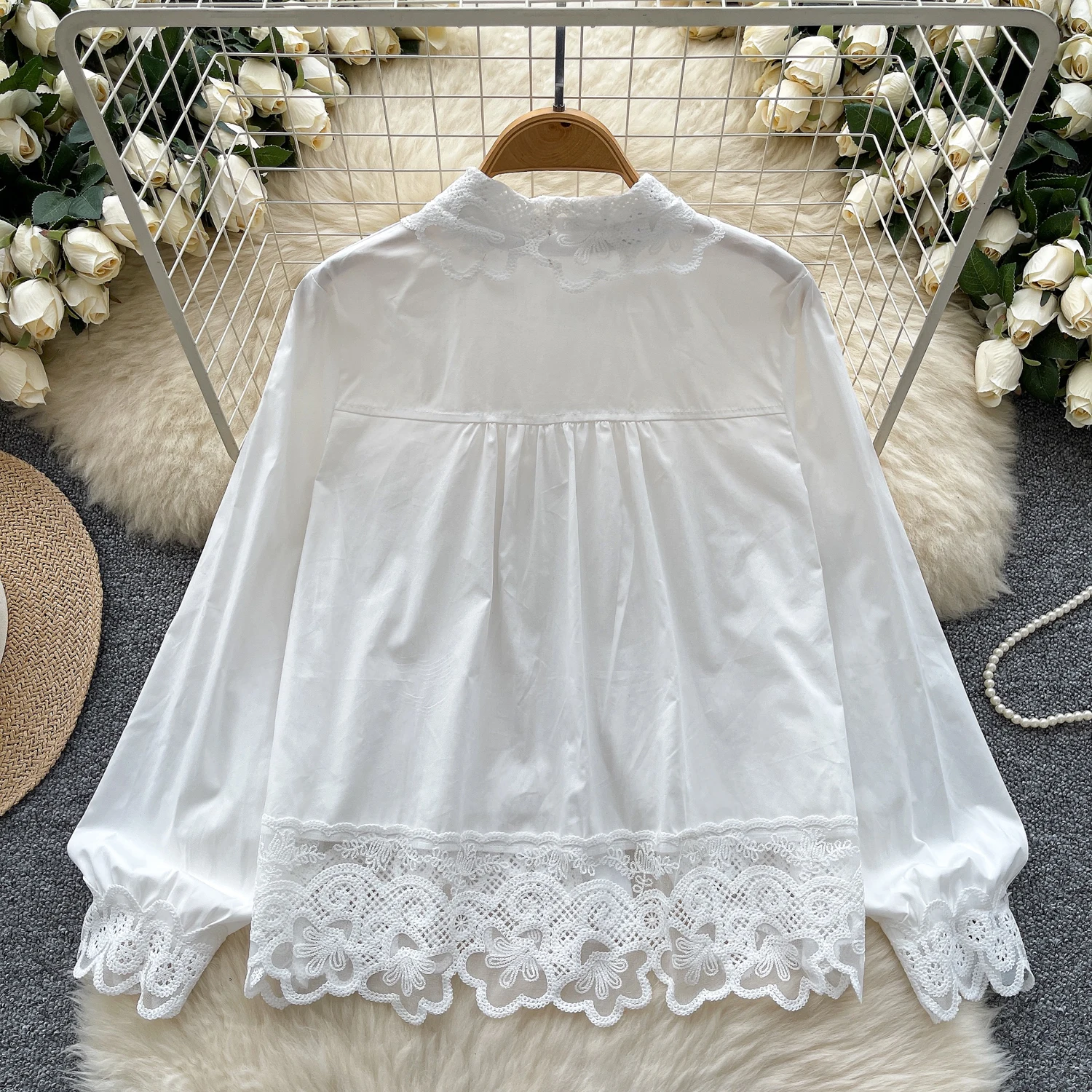LW0882 Design Sense 2025 New Lace Patchwork Long-Sleeved