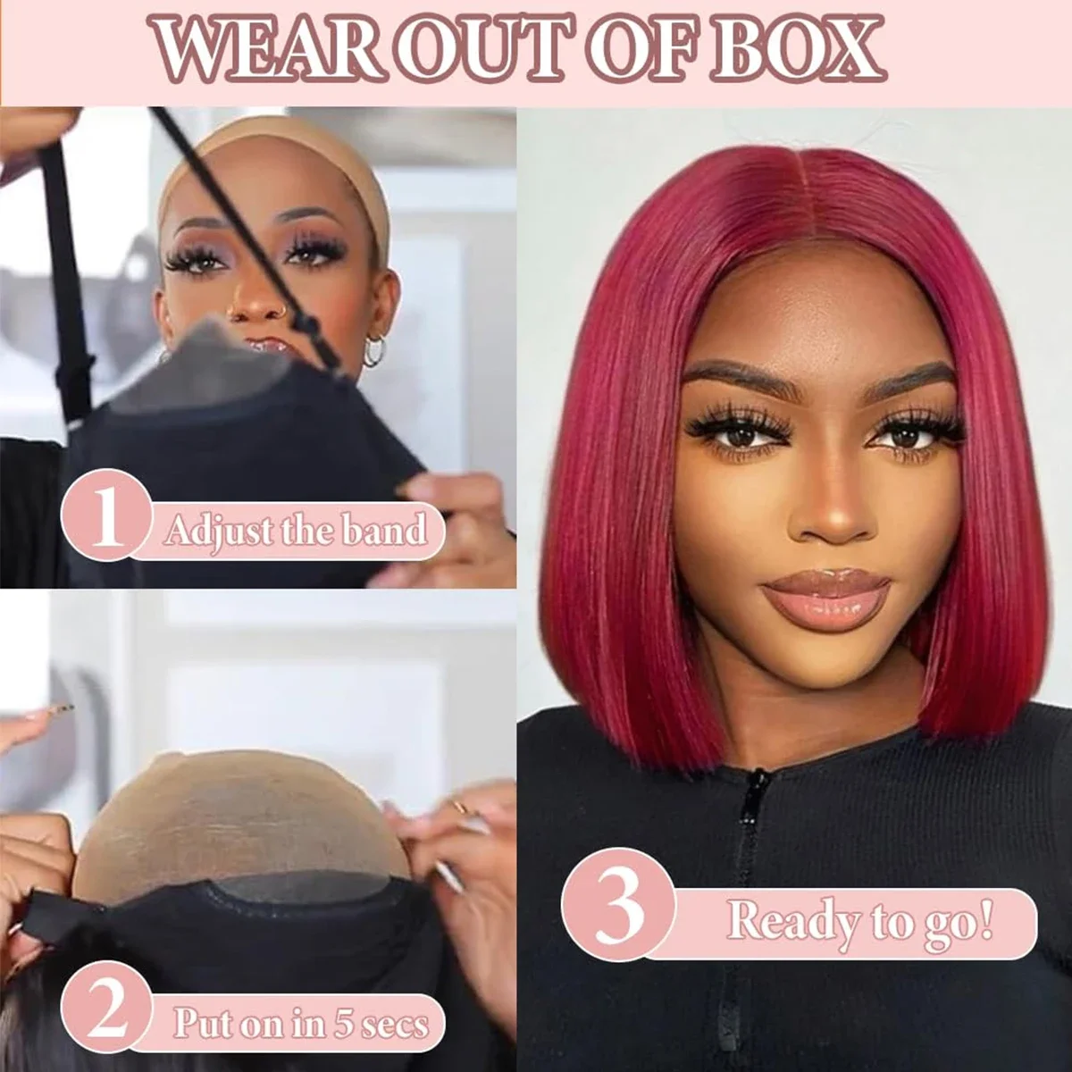 Burgunder Lace Front Echthaar Bob Perücke Remy Haar Vorgestylt_voghion.com