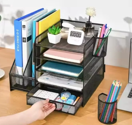 5-Tier Metal Crafts Desk Organizer with File Holder and Drawer Stationery Market Paper Tray From China