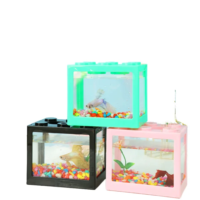 Modern Mini Goldfish Tank Creative Ornamental Desktop Aquarium Office Building Block Internet Celebrity Stall for Home Office