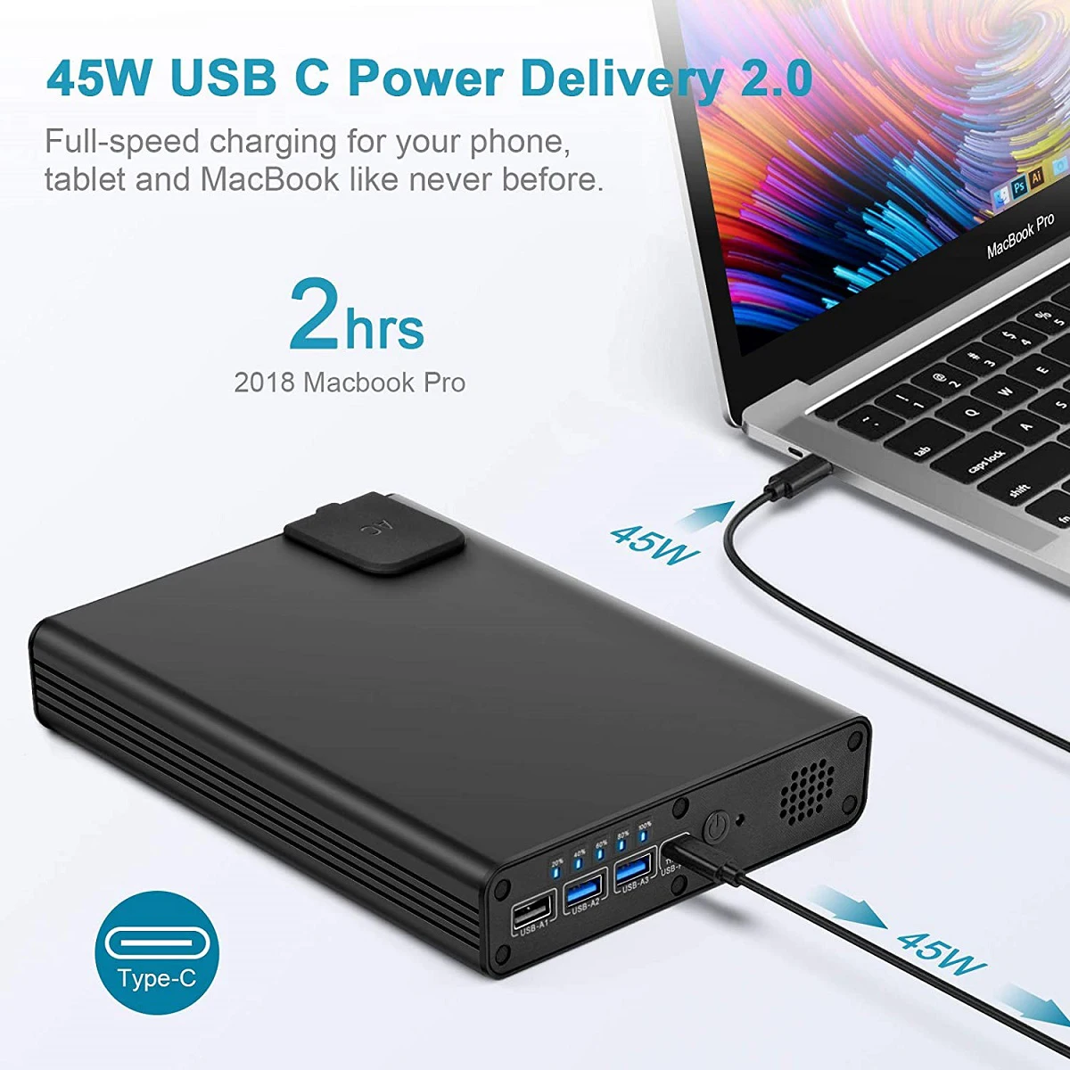 Portable Laptop Power Bank 129wh/36000mah 100w Ac Outlet Travel Laptop