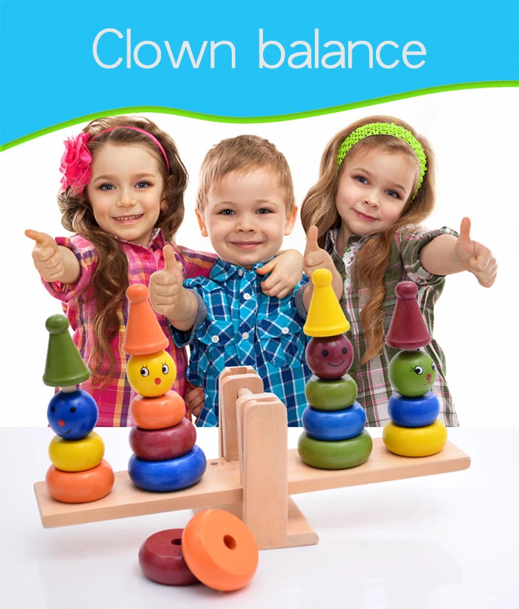 Wooden Balance Toy Building Blocks Learning Educational Toy for Kids Clown 