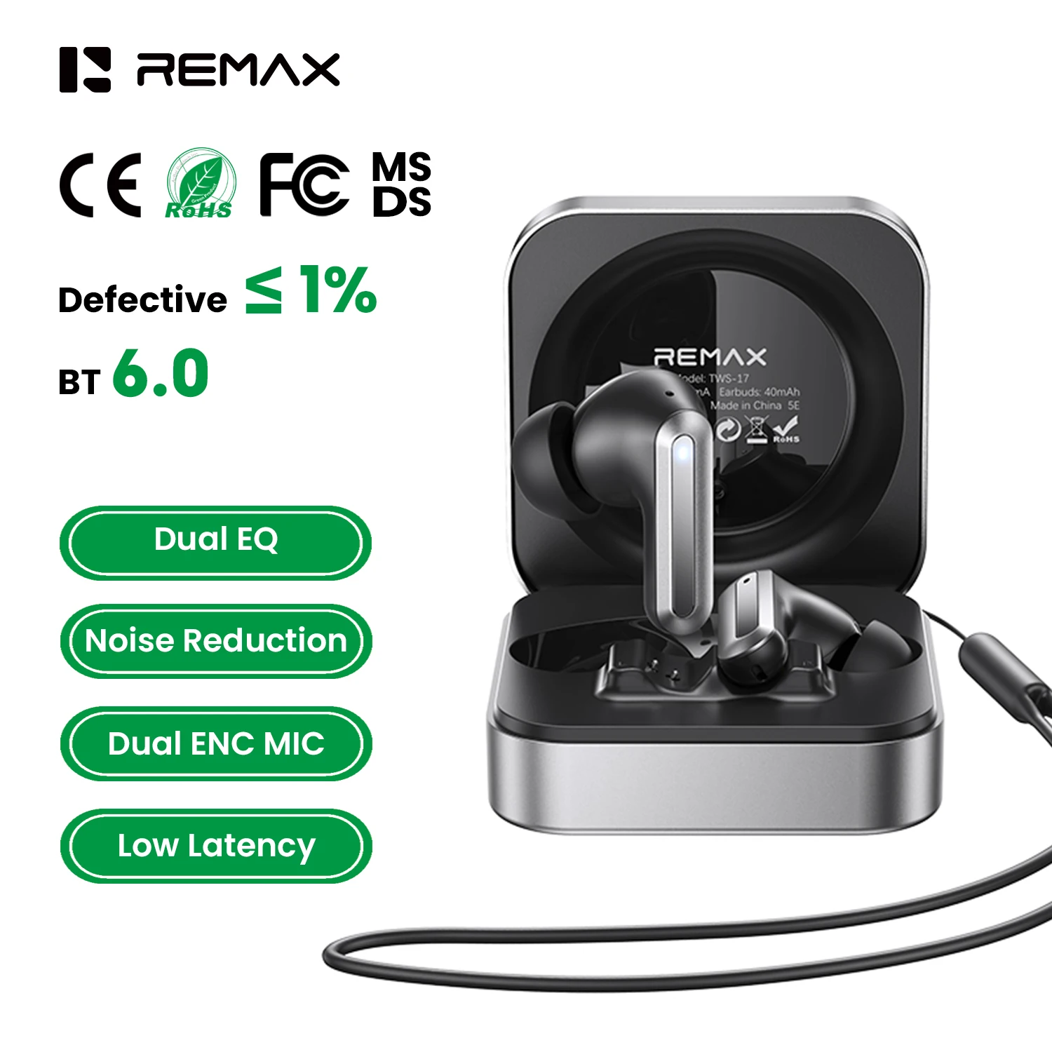 Remax ANC Waterproof Earphones in Ear Bluetooth 6.0 HiFi Headphones Noise Cancelling Wireless Earbuds with Phone Stand Case
