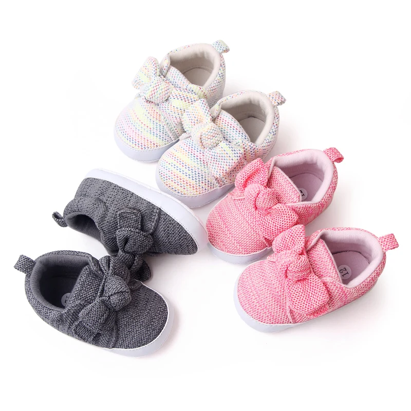 Spring and Autumn New Knitted Bow 0-1 Year Old Baby Princess Soft Soled Shoes for Girls