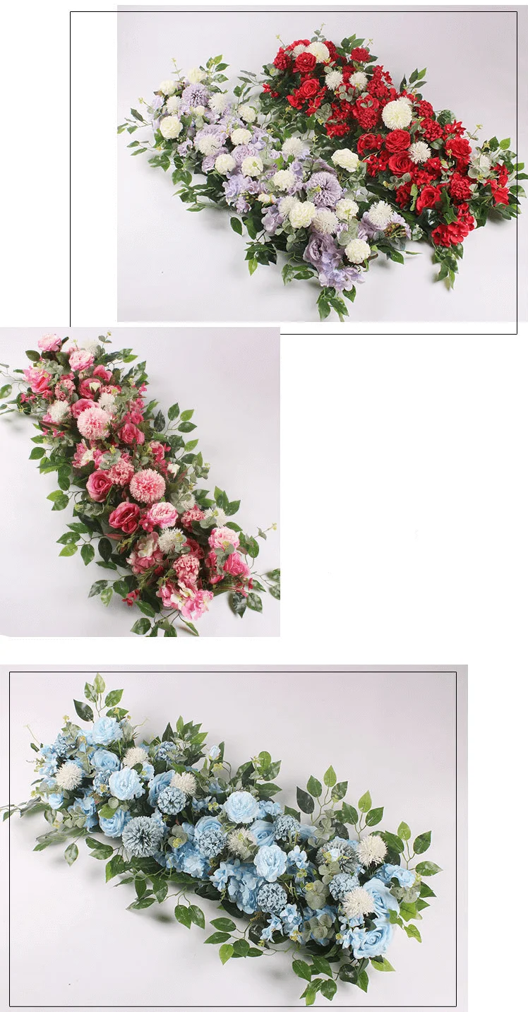 White Silk Flowers Runners Row Floral Artificial Flower Table Runner Wedding Arch Flower For