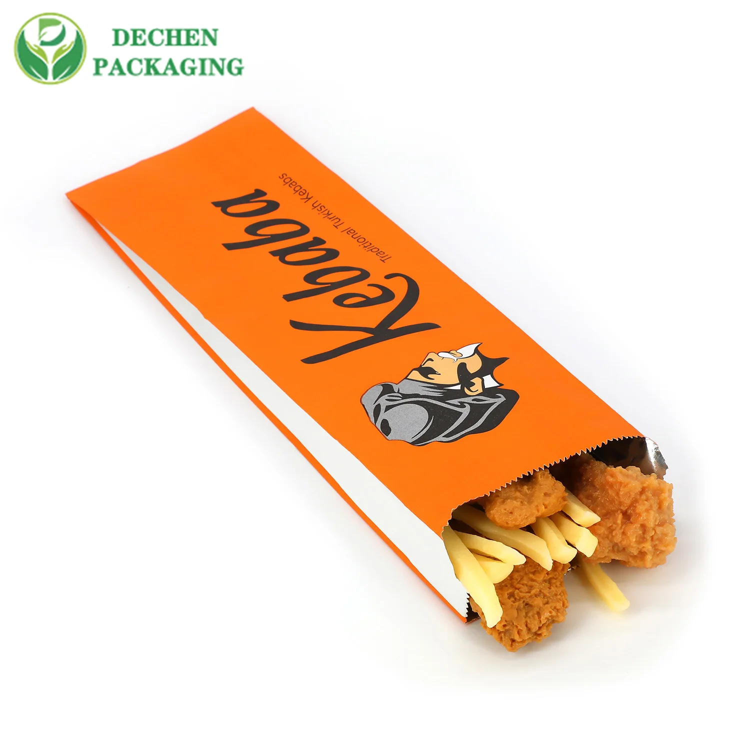 Thermal Frozen French Fries Pinch Bottom Foil Lined Paper Kebab Bag