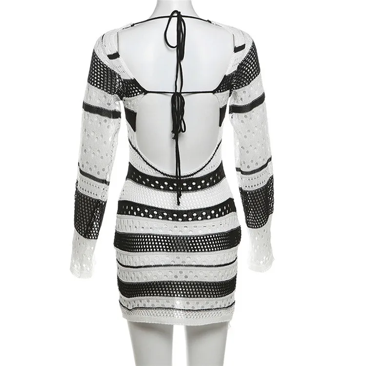 Striped Long Sleeve Knit Mini Dress for Casual Everyday Style