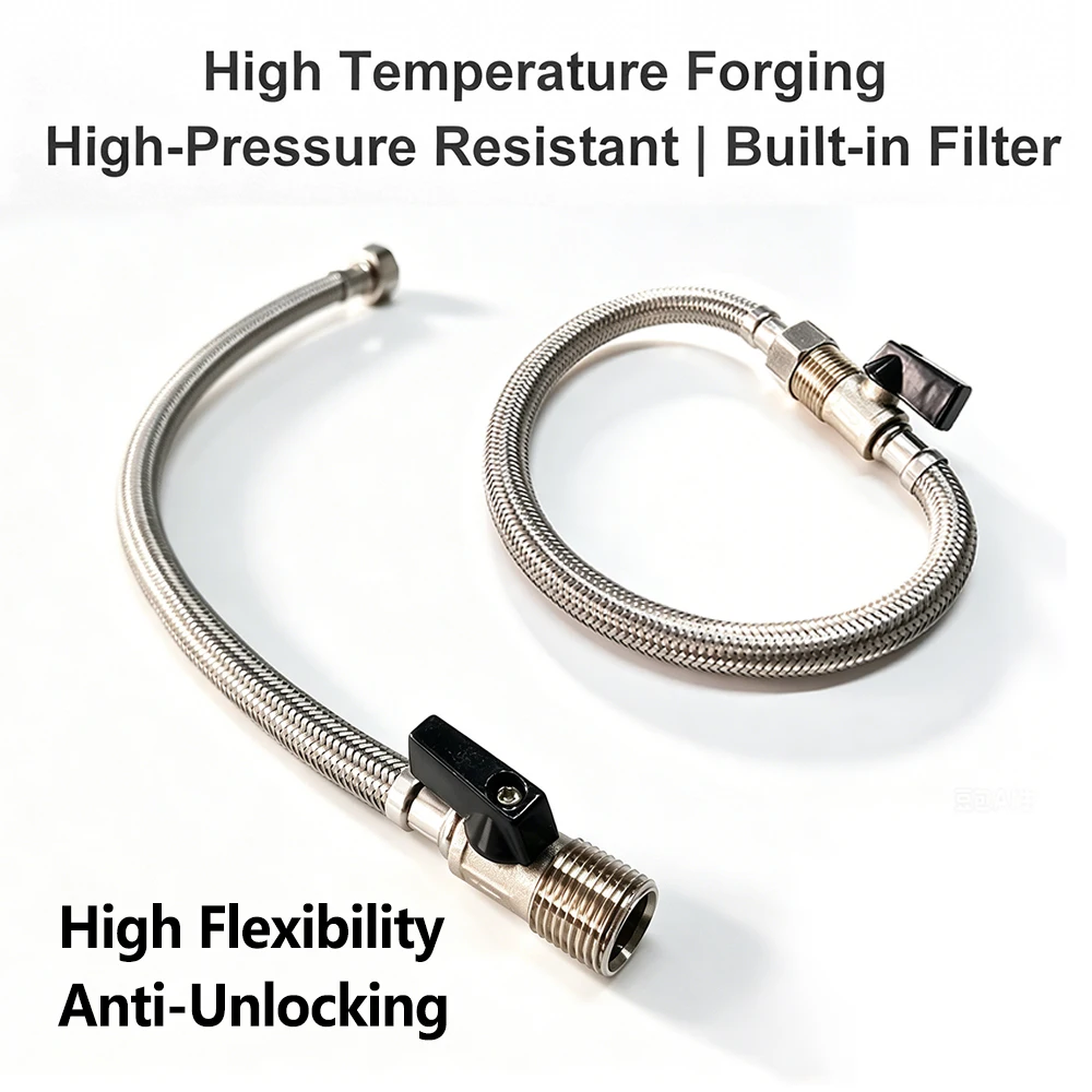 Tuyau Flexible Inox 304 - 1/2 Pouce, Tressé Acier Et Nylon, Argent, Anti-explosion, Plomberie