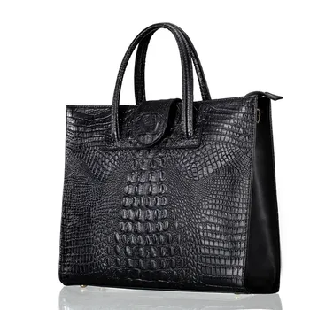 Wholesale custom luxury vegan crocodile pattern hand bag women shoulder bags genuine leather handbags