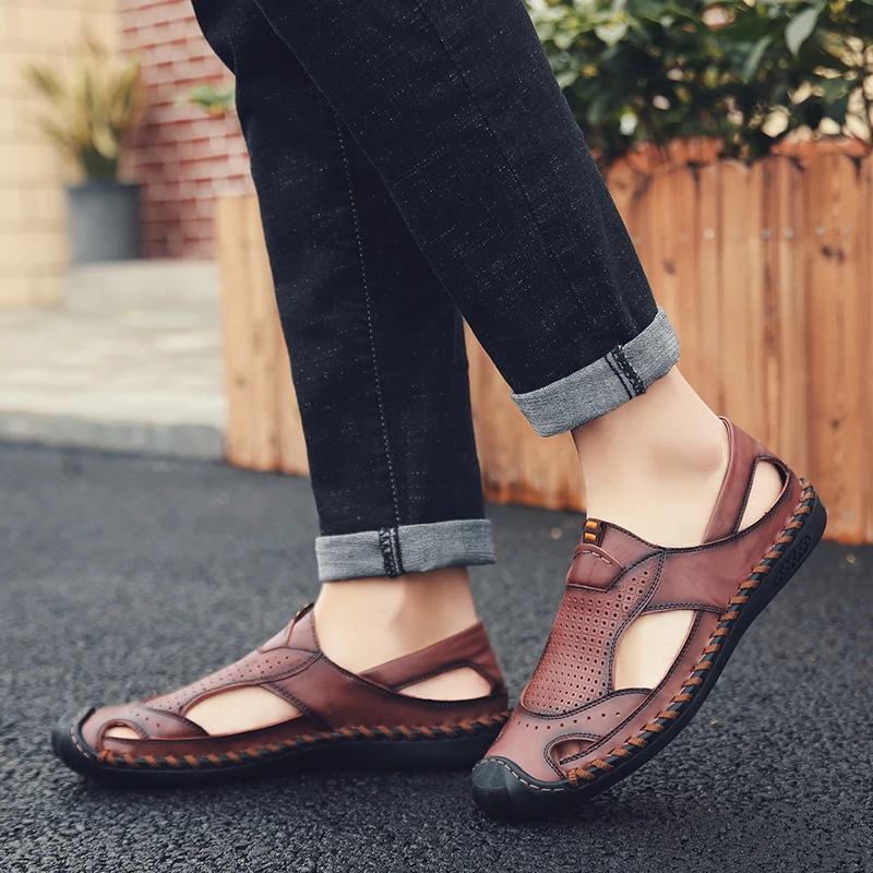 
 Мужские сандалии на плоской подошве из коровьей кожи, лидер продаж 2020  