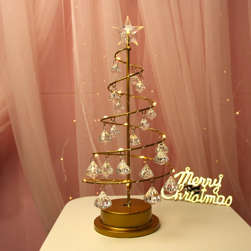 LED Crystal Christmas Tree Lamp Diamond Pendant Lamp Home Bedroom Decor Bed Lamp Night Light