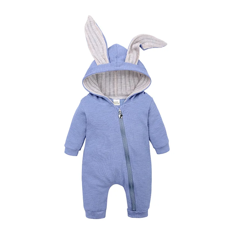 Easter Baby Rabbit Rompers Jumpsuits Cute Girl Boy Long sleeve one - piece bodysuit with Zipper Solid Color Bodysuit for 0-24m