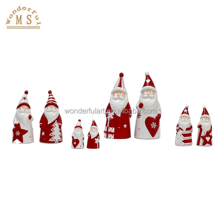 Nordic Europe Style Red Color Ceramic Christmas Ornament for Home Desktop Decoration Xmas Figurine Pottery Crafts Seasoning Gift