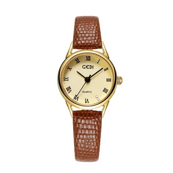 GEDI 51136 Retro Light and Thin Genuine Leather Snake Skin Imitation Wristwatch Women's Roman Plate Belt Quartz Watch