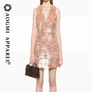 Haute Couture Luxury Fashion Ladies V-neck Sequined Stretch Fabric Eco-Friendly Ball Gown Mini Dress Comfortable Fit