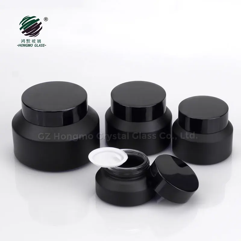 60ml 125ml 200ml matte black slant shoulder glass cosmetic lotion pump bottles 100g glass cream jars container <span style=