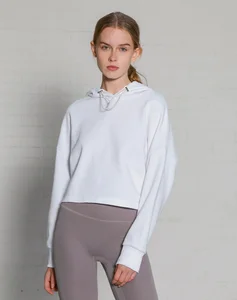 High Quality Women's Casual Cotton Cropped Hoodie Custom Short Crop Top Sweatshirt Long Sleeve Pullover Oversized Hoodie for GYM